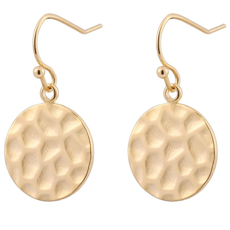 POTESSA 18K Gold Plated Circle Dsic Dangle Earrings Hammered Small Round Coin Hoop Drop Earrings for Women Minimalist Lightweight Statement Earring Jewelry - Image 1